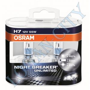 Лампа H7 Osram 55+120% (64210 NBU) Night Breaker Unlimited (2шт) EuroBox ― Logan-city - магазин запчастей на Renault Logan, Sandero, Duster, Lada Largus