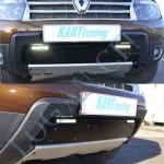 Защита сетки переднего бампера Renault Duster "КАРТ-2" (тиснение, ДХО с верху) 